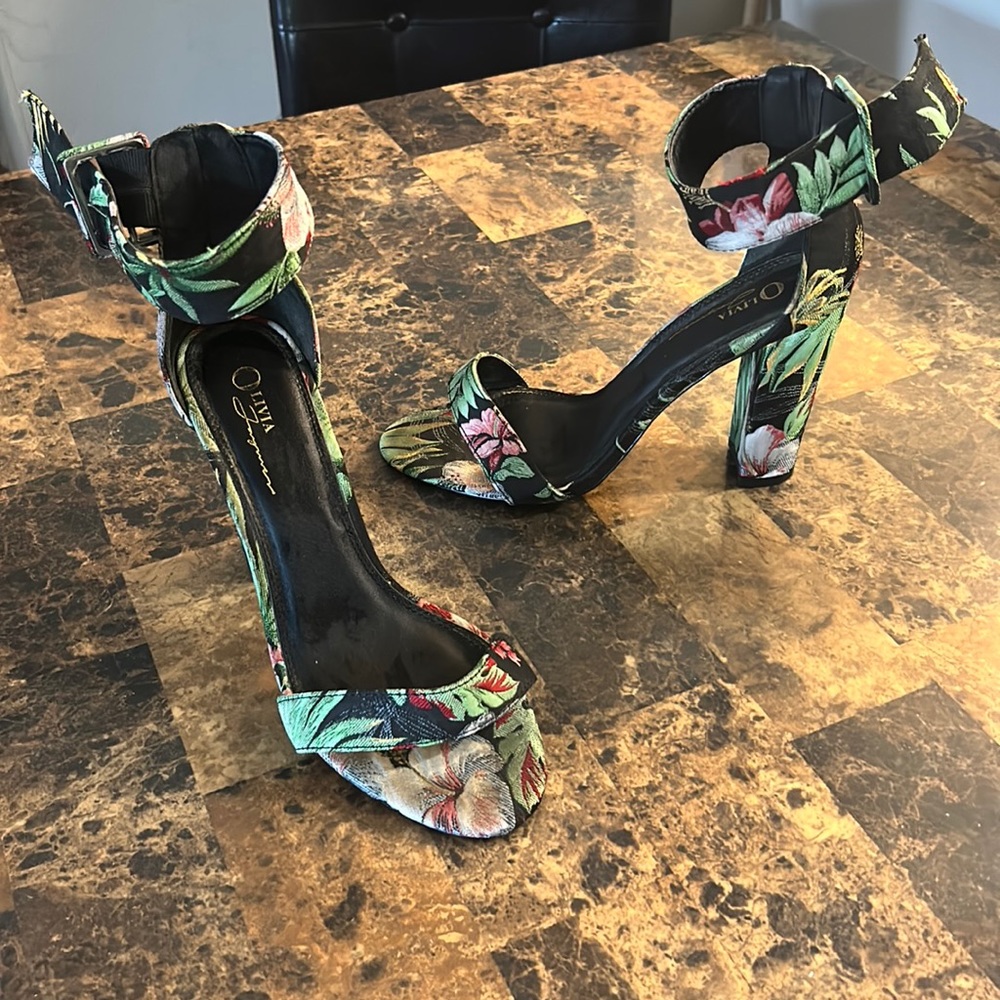 Floral Chunky Heel Sandal